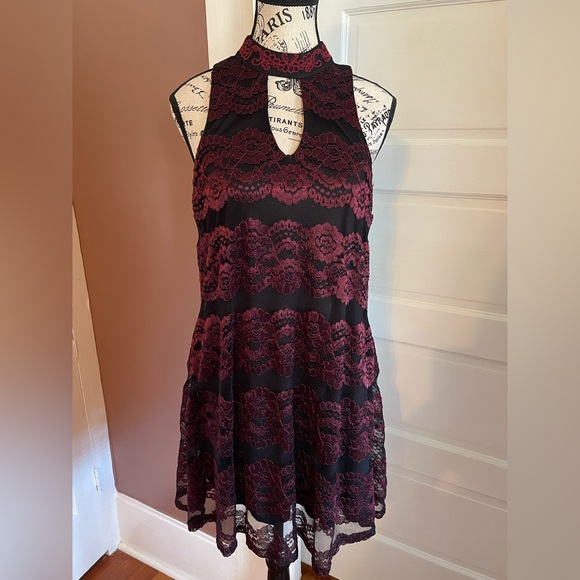Altar'd State Dresses & Skirts - Altar'd State Black and Burgundy Lace Dress